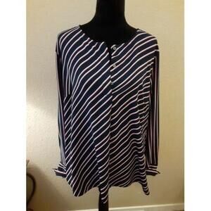 Charter Club Womens Cuffed‎ Long Sleeve Navy White Stripe Shirt Blouse X-Large